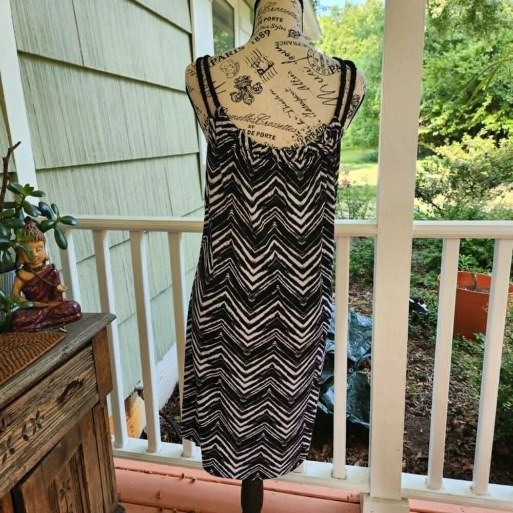 Pacific Beach, L, Swim Coverup Dress Black and White, Braided Straps, Like New!